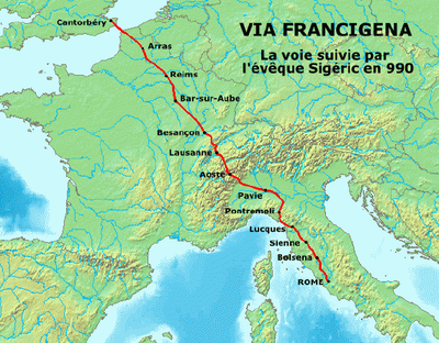 Tracé de la Via Francigena
