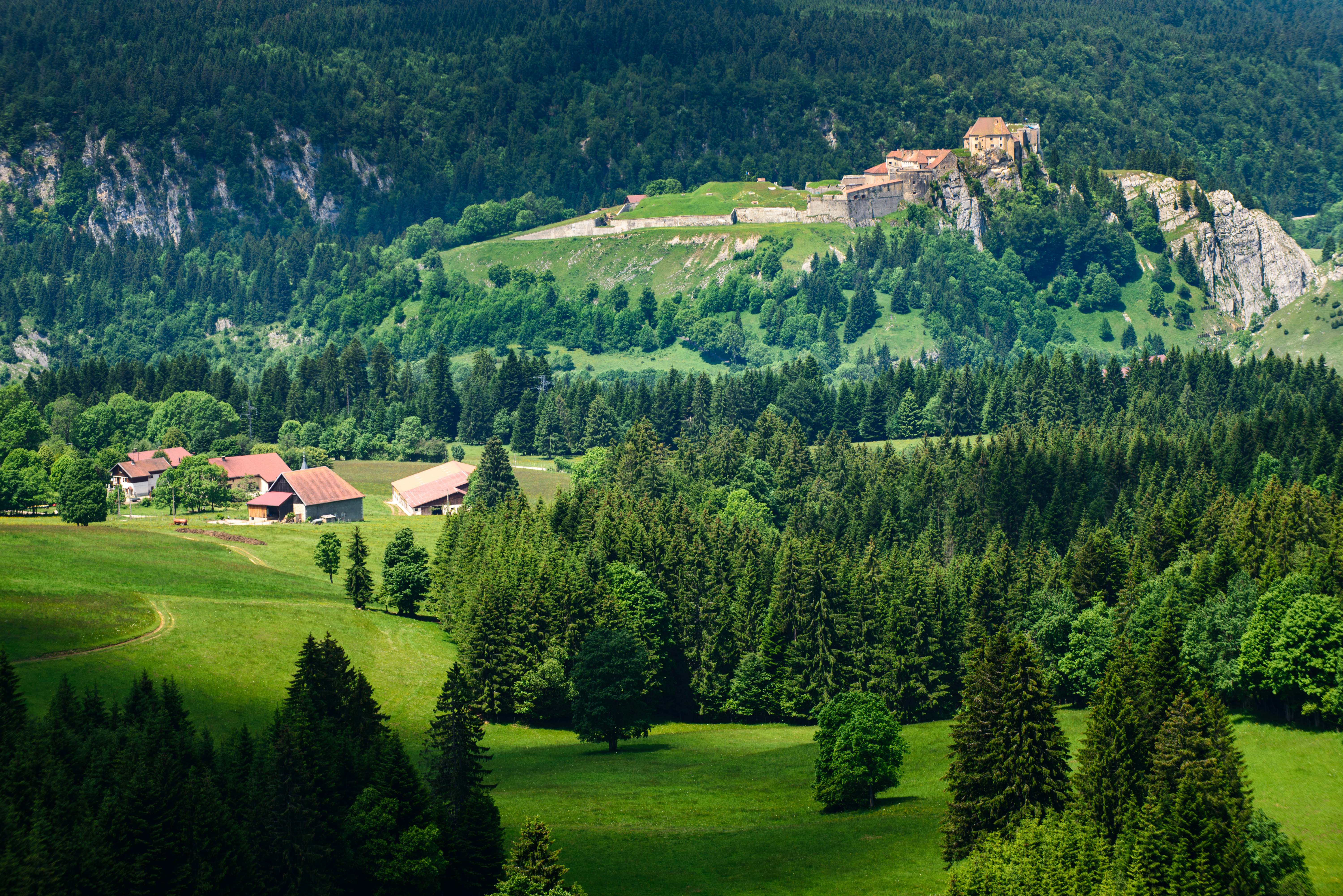 Vue du Château de Joux depuis le belvédère de la Roche Sarrazine
